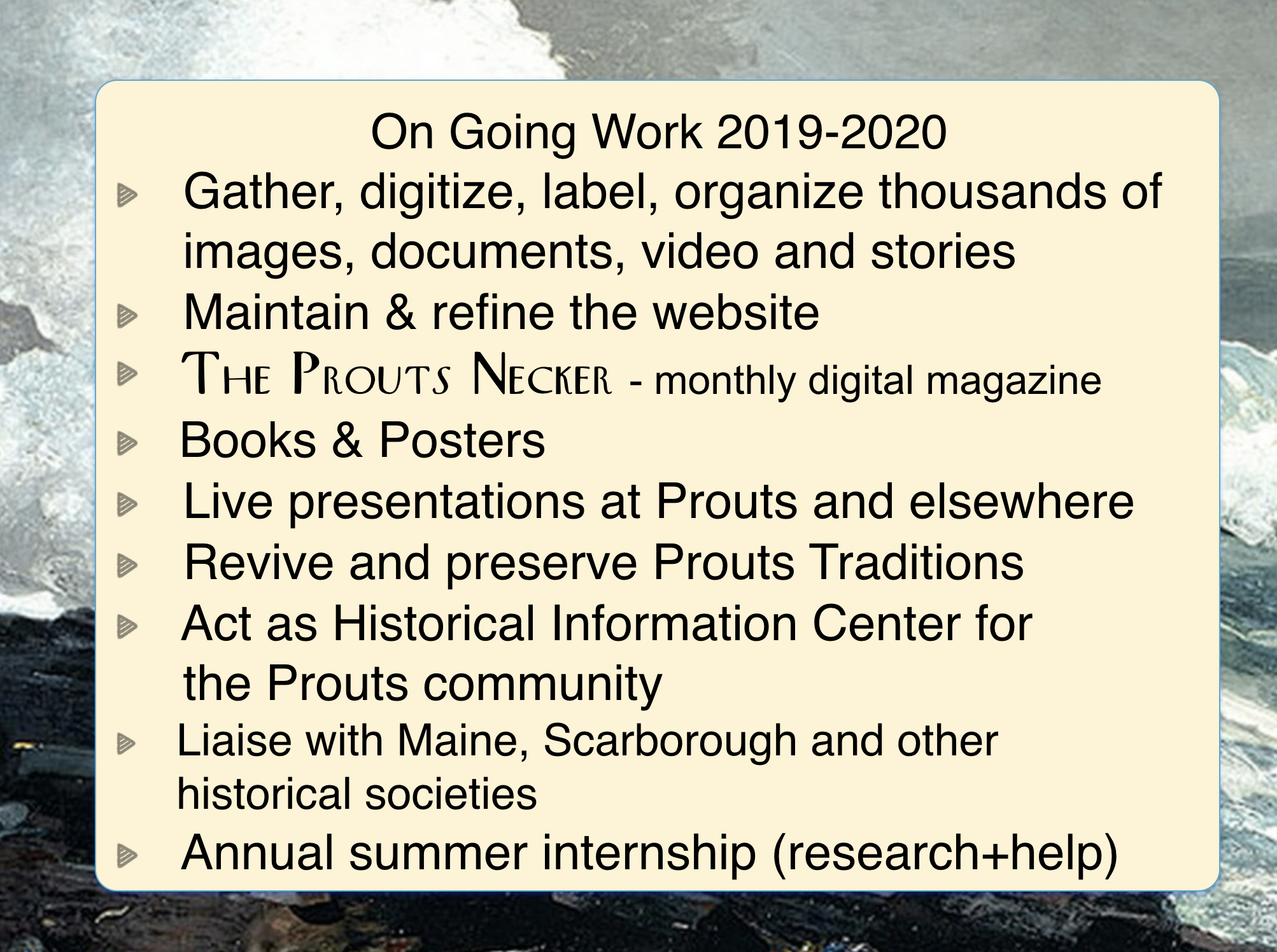 What we Do slide - work in 2019-20